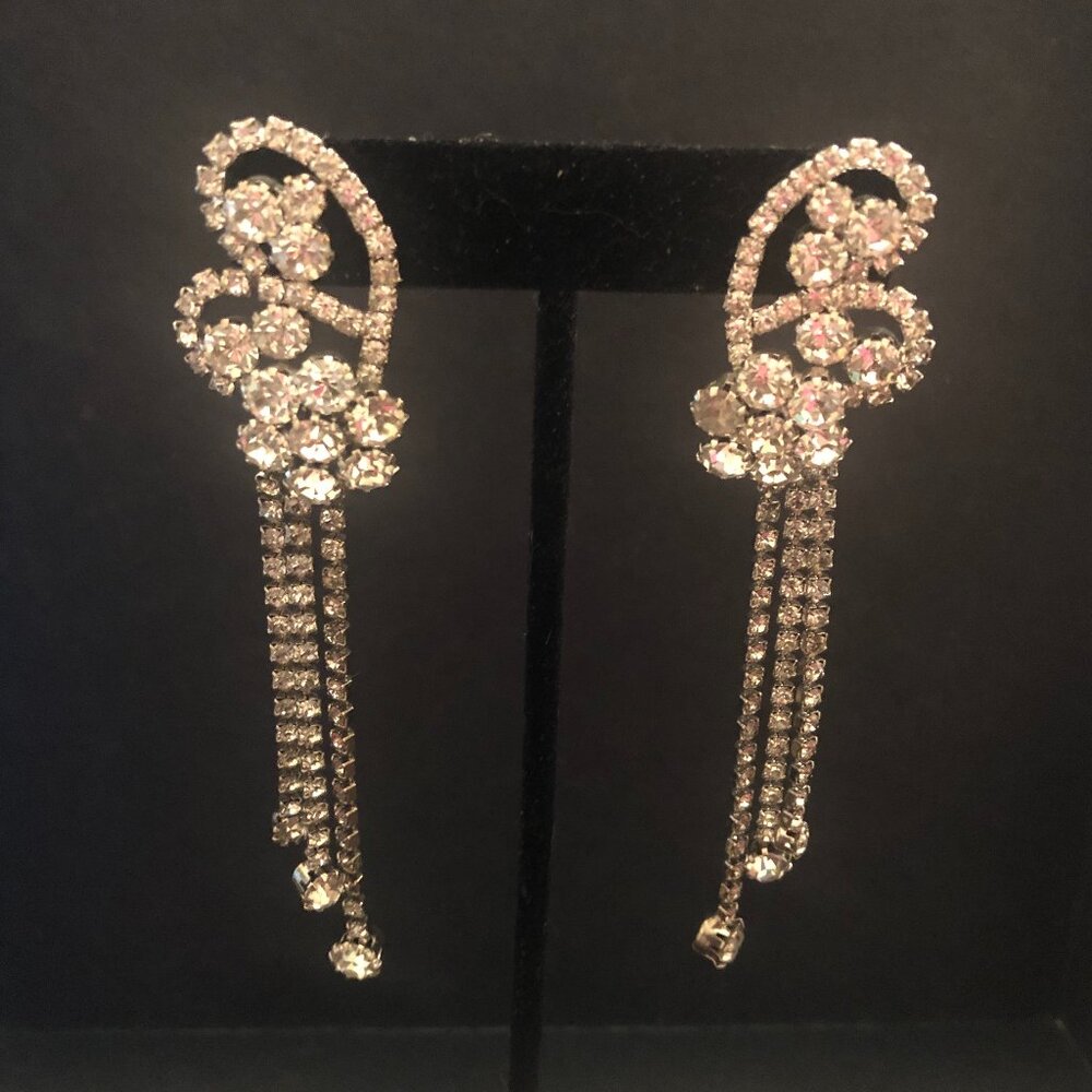 1980's Pierced Rhinestone Statement Dangle Earrin… - image 1
